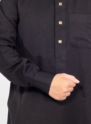 Black Classic Band Collar Thobe
