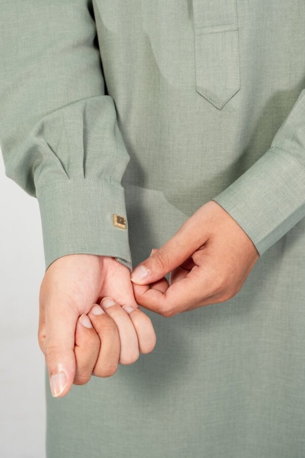 Olive Green  Classic Band Collar Thobe - Image 5