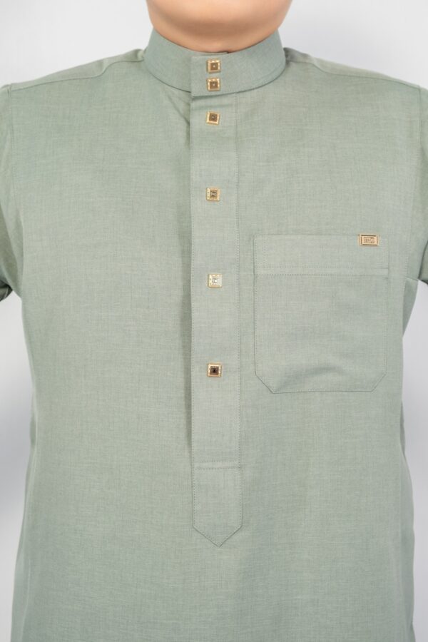 Olive Green  Classic Band Collar Thobe - Image 4