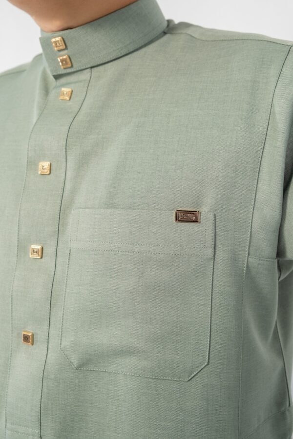 Olive Green  Classic Band Collar Thobe - Image 3
