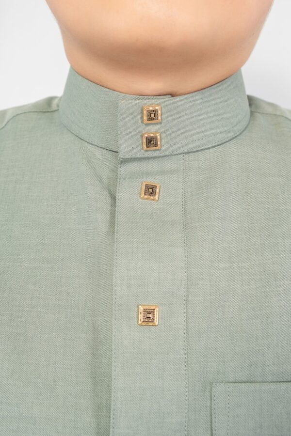 Olive Green  Classic Band Collar Thobe - Image 2