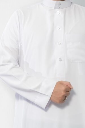 White Classic Band Collar Thobe